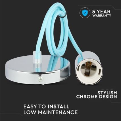 Cable de alimentación 1xE27/60W/230V azul claro/cromo brillante
