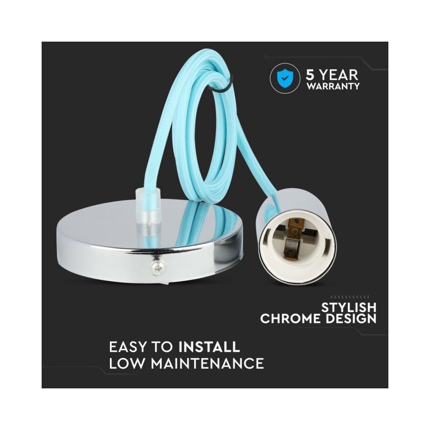 Cable de alimentación 1xE27/60W/230V azul claro/cromo brillante