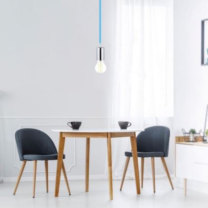 Cable de alimentación 1xE27/60W/230V azul/cromo brillante