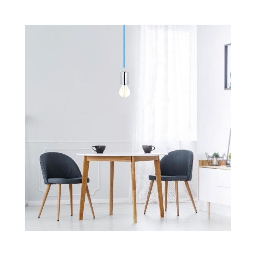 Cable de alimentación 1xE27/60W/230V azul/cromo brillante