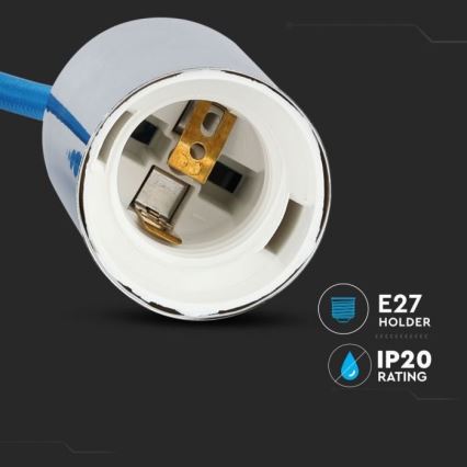 Cable de alimentación 1xE27/60W/230V azul/cromo brillante