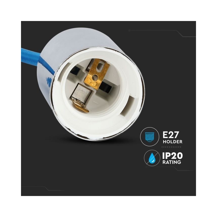 Cable de alimentación 1xE27/60W/230V azul/cromo brillante