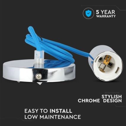 Cable de alimentación 1xE27/60W/230V azul/cromo brillante
