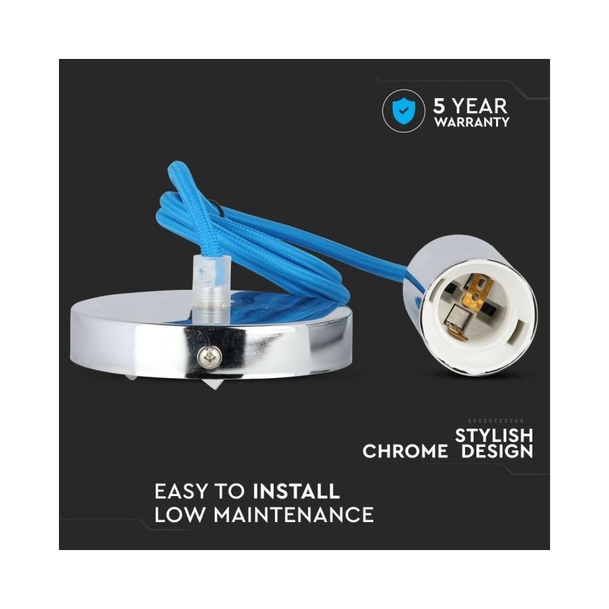 Cable de alimentación 1xE27/60W/230V azul/cromo brillante