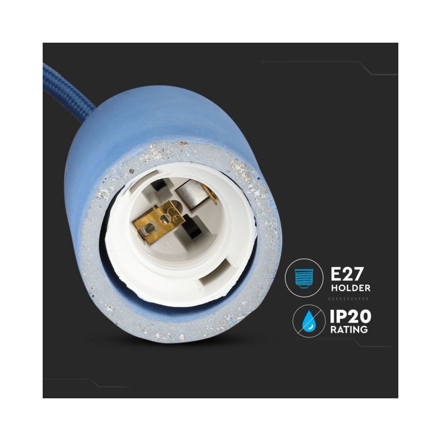 Cable de alimentación 1xE27/60W/230V concreto/azul