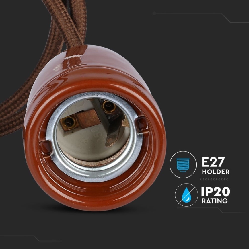 Cable de alimentación 1xE27/60W/230V marrón/porcelana