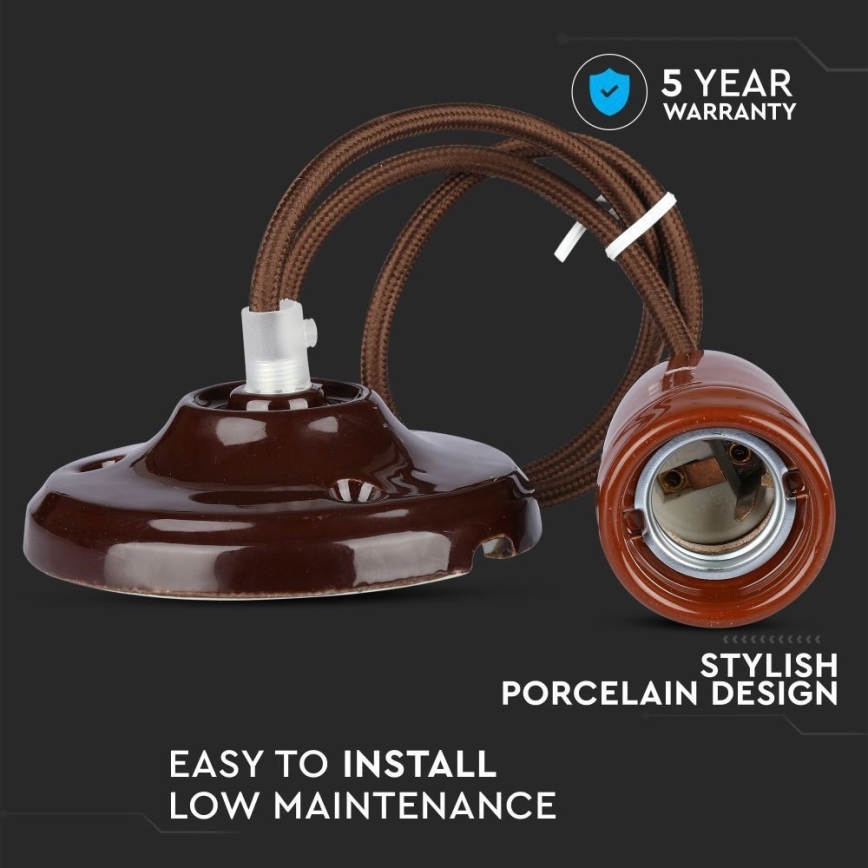 Cable de alimentación 1xE27/60W/230V marrón/porcelana