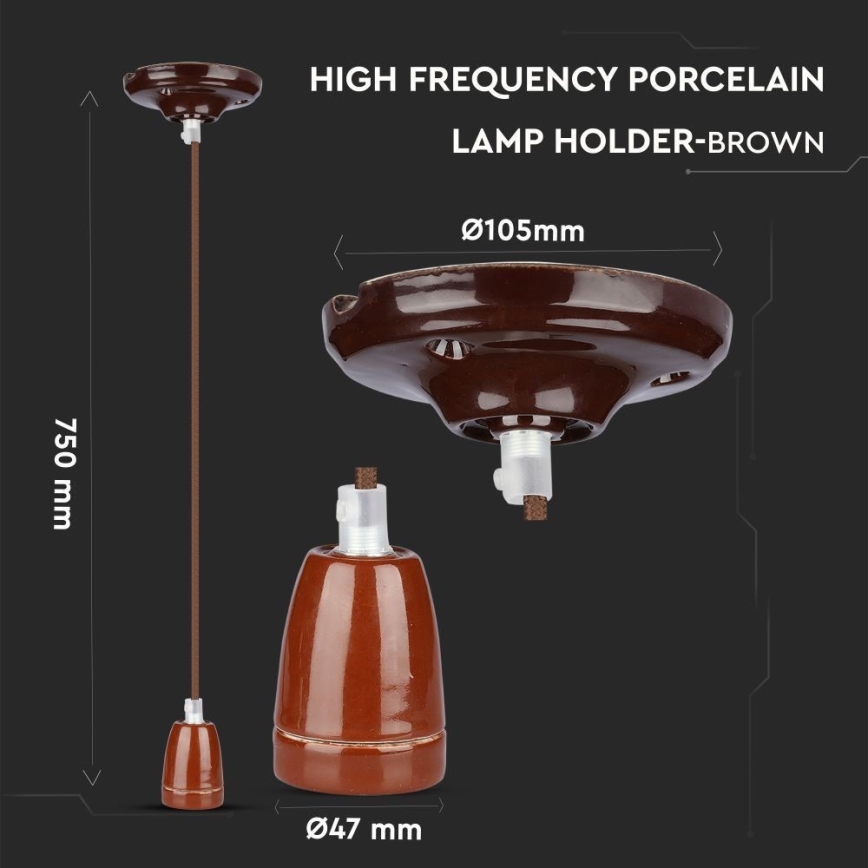 Cable de alimentación 1xE27/60W/230V marrón/porcelana