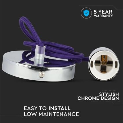 Cable de alimentación 1xE27/60W/230V morada/cromo brillante