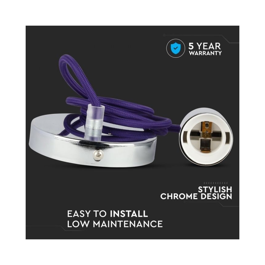Cable de alimentación 1xE27/60W/230V morada/cromo brillante