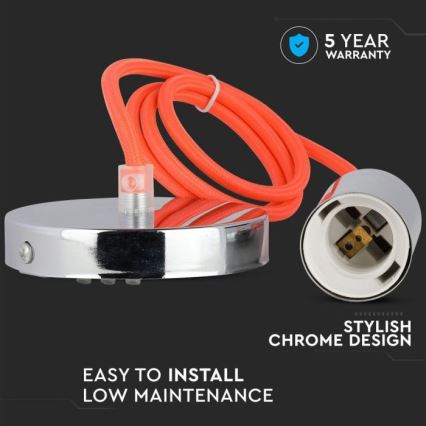 Cable de alimentación 1xE27/60W/230V naranja/cromo brillante