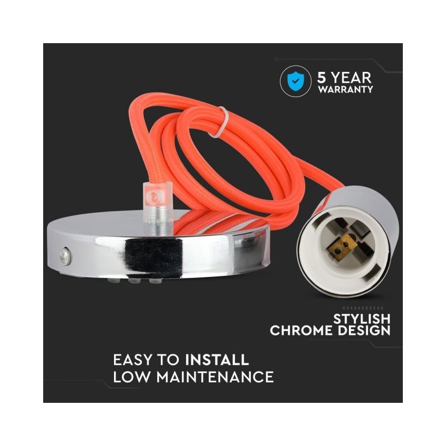 Cable de alimentación 1xE27/60W/230V naranja/cromo brillante