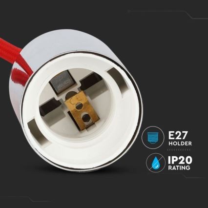 Cable de alimentación 1xE27/60W/230V rojo/cromo brillante