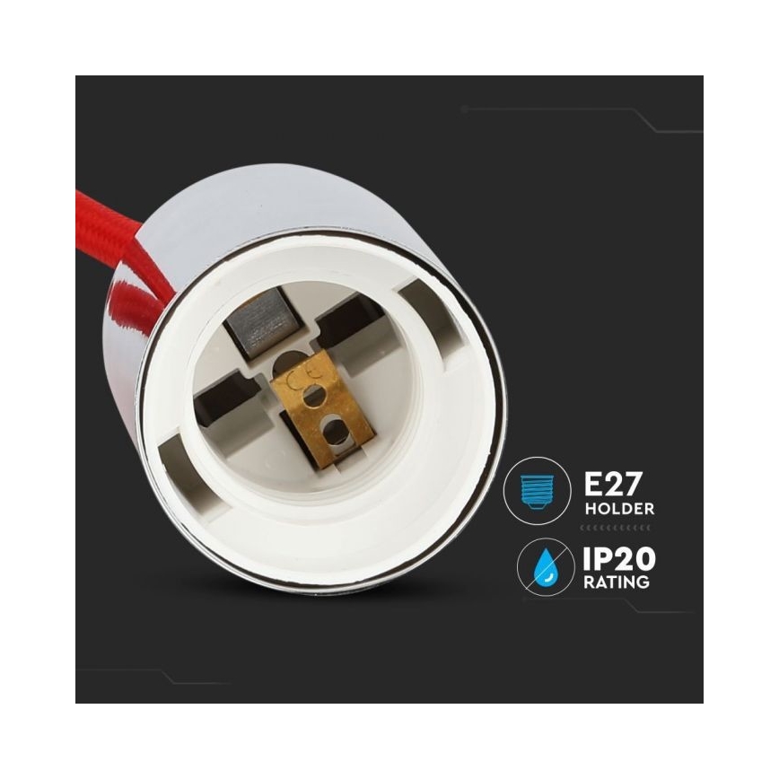 Cable de alimentación 1xE27/60W/230V rojo/cromo brillante