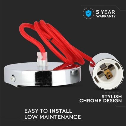Cable de alimentación 1xE27/60W/230V rojo/cromo brillante