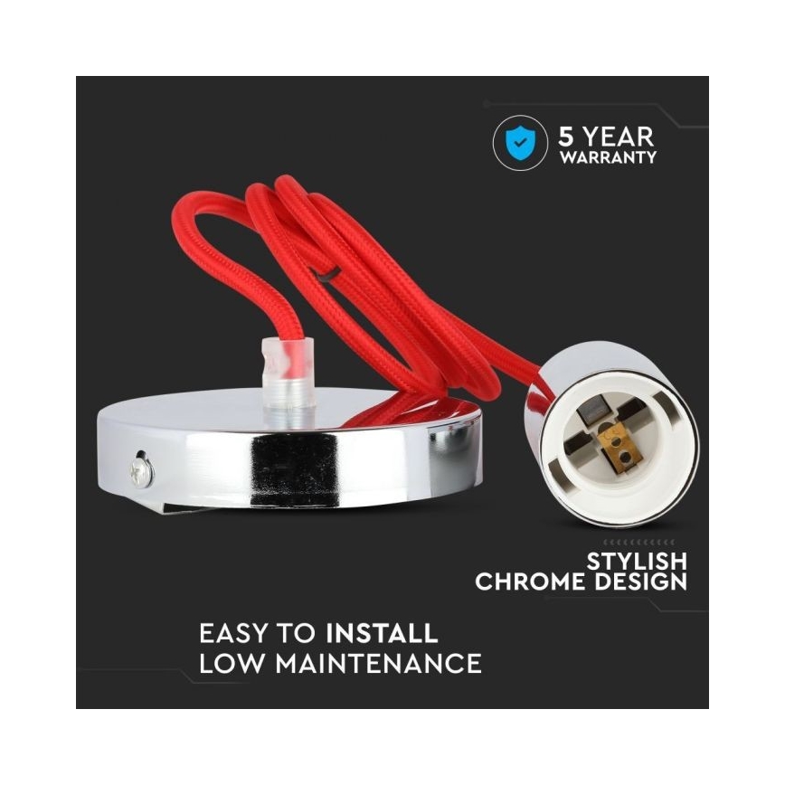 Cable de alimentación 1xE27/60W/230V rojo/cromo brillante