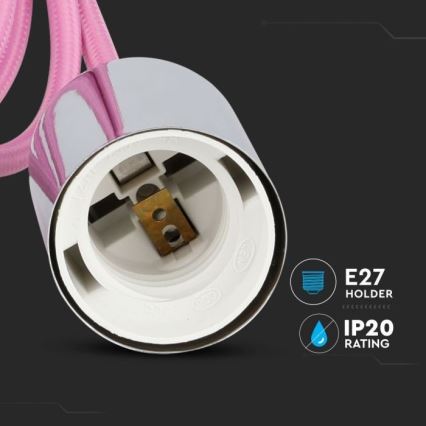 Cable de alimentación 1xE27/60W/230V rosa clara/cromo brillante