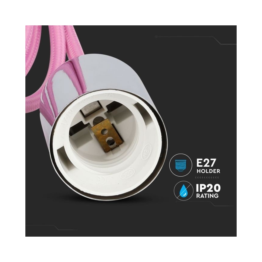 Cable de alimentación 1xE27/60W/230V rosa clara/cromo brillante