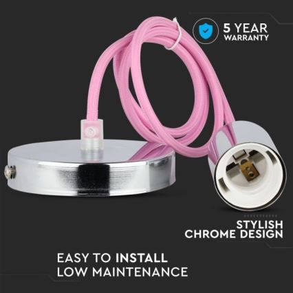 Cable de alimentación 1xE27/60W/230V rosa clara/cromo brillante