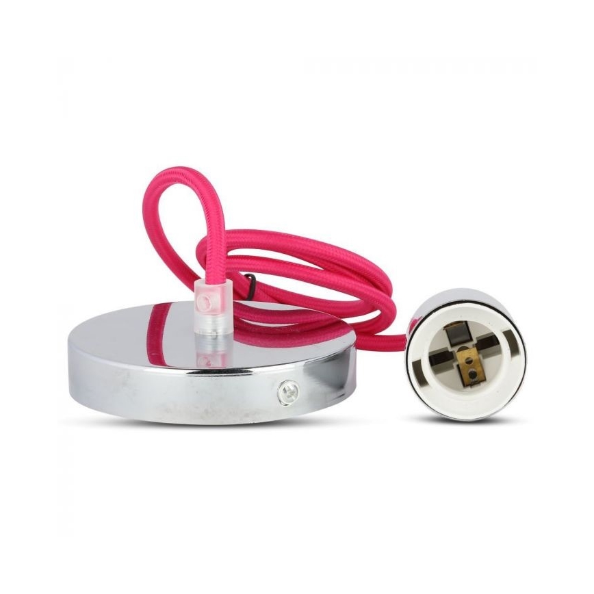 Cable de alimentación 1xE27/60W/230V rosa oscuro/cromo brillante