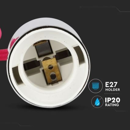 Cable de alimentación 1xE27/60W/230V rosa oscuro/cromo brillante