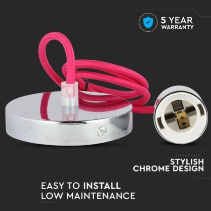 Cable de alimentación 1xE27/60W/230V rosa oscuro/cromo brillante