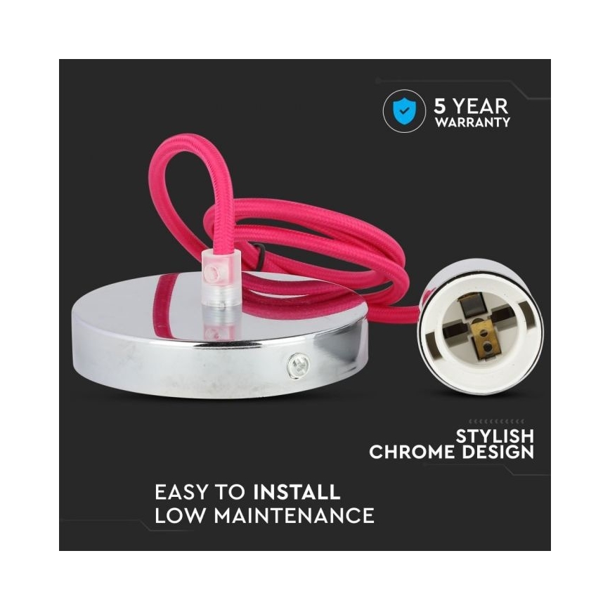 Cable de alimentación 1xE27/60W/230V rosa oscuro/cromo brillante