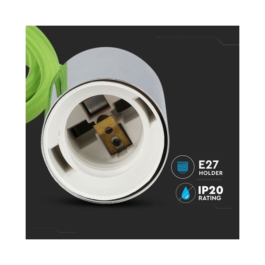 Cable de alimentación 1xE27/60W/230V verde/cromo brillante
