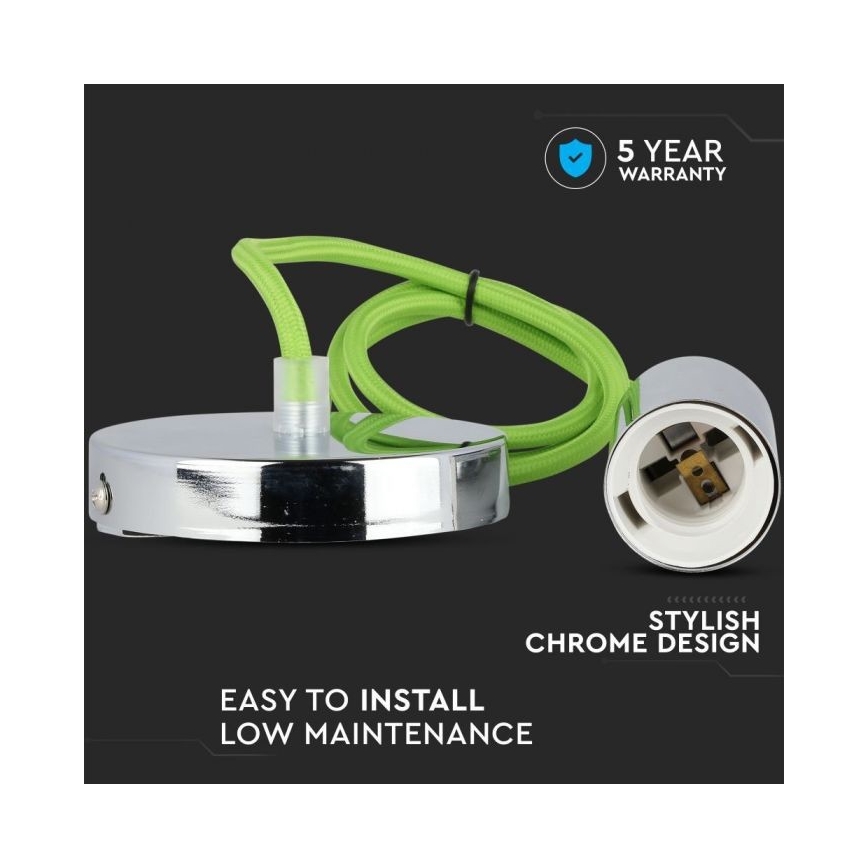 Cable de alimentación 1xE27/60W/230V verde/cromo brillante