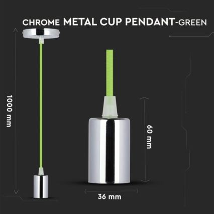 Cable de alimentación 1xE27/60W/230V verde/cromo brillante