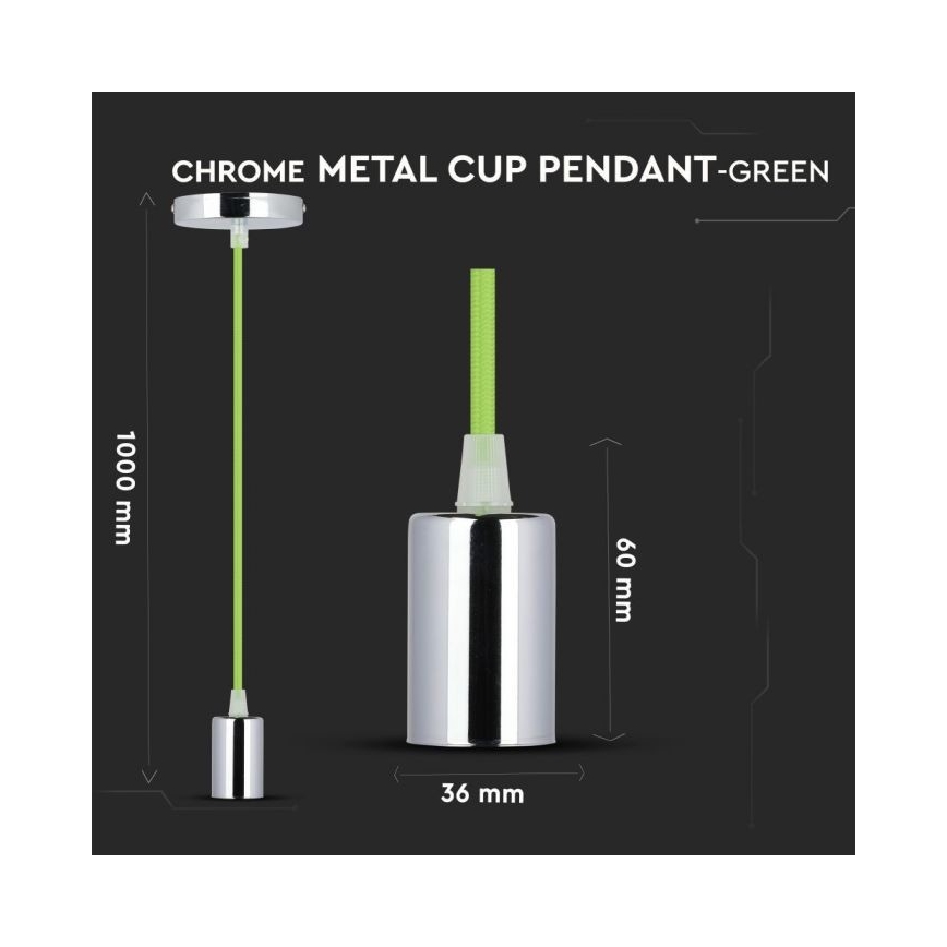 Cable de alimentación 1xE27/60W/230V verde/cromo brillante