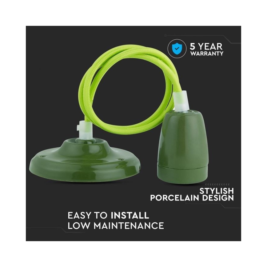 Cable de alimentación 1xE27/60W/230V verde/porcelana