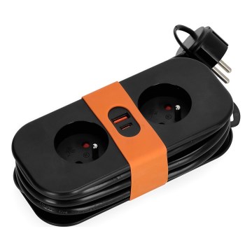 Cable de extensión 2Z + 2xUSB 1,4 m negro