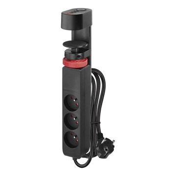 Cable de extensión con sujeción a la mesa 3Z + 3xUSB 1,5m negro