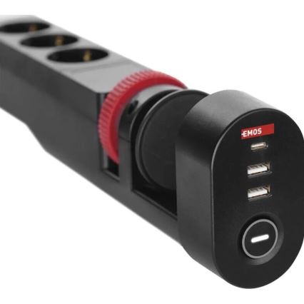 Cable de extensión con sujeción a la mesa 3Z + 3xUSB 1,5m negro