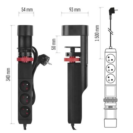Cable de extensión con sujeción a la mesa 3Z + 3xUSB 1,5m negro