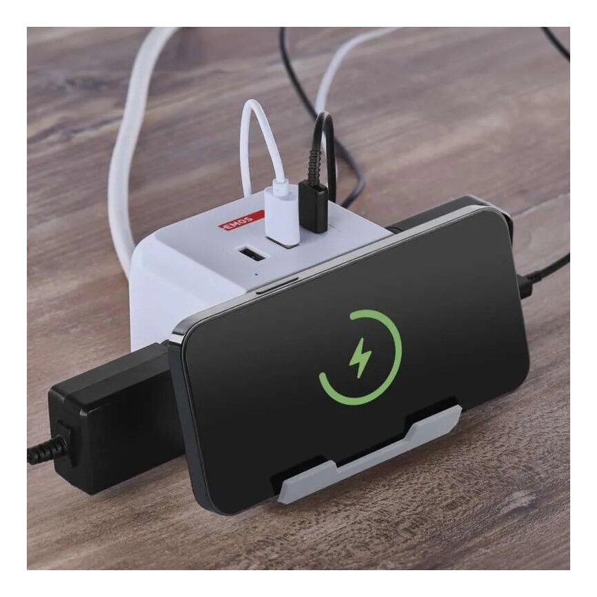 Cable de extensión cubo con carga inalámbrica QI 2Z +2xUSB-A+1xUSB-C 2m blanco