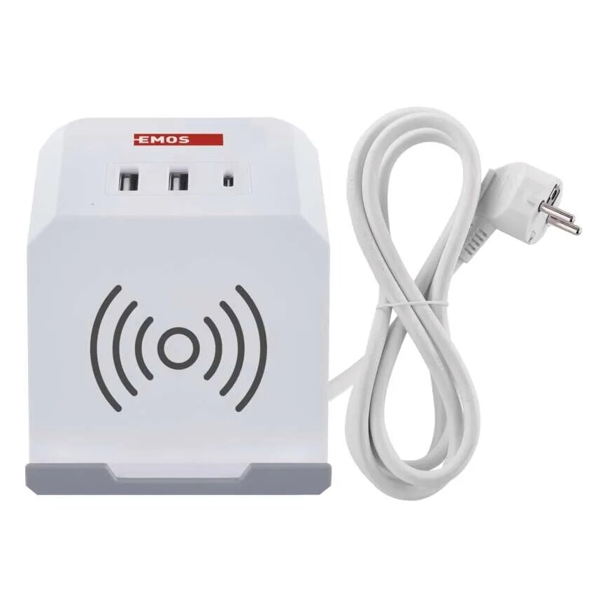 Cable de extensión cubo con carga inalámbrica QI 2Z +2xUSB-A+1xUSB-C 2m blanco