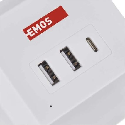 Cable de extensión cubo con carga inalámbrica QI 2Z +2xUSB-A+1xUSB-C 2m blanco