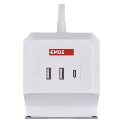Cable de extensión cubo con carga inalámbrica QI 2Z +2xUSB-A+1xUSB-C 2m blanco