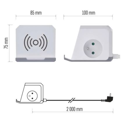 Cable de extensión cubo con carga inalámbrica QI 2Z +2xUSB-A+1xUSB-C 2m blanco