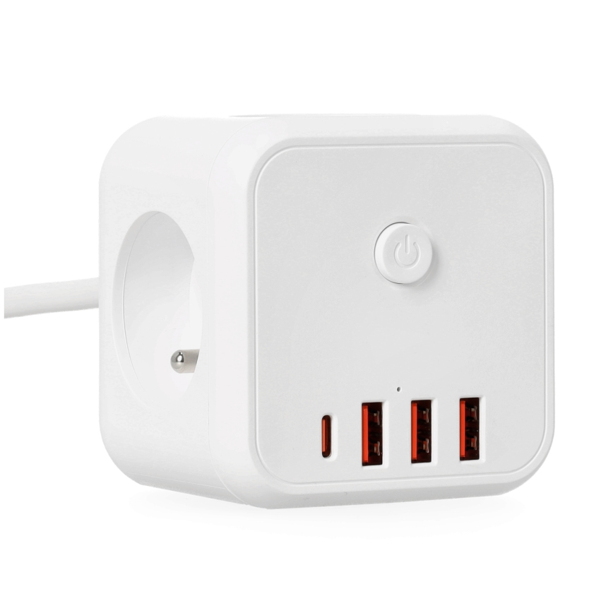 Cable de extensión cubo con interruptor LINEA 3x230V + 4xUSB A/C blanco