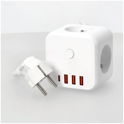 Cable de extensión cubo con interruptor LINEA 3x230V + 4xUSB A/C blanco