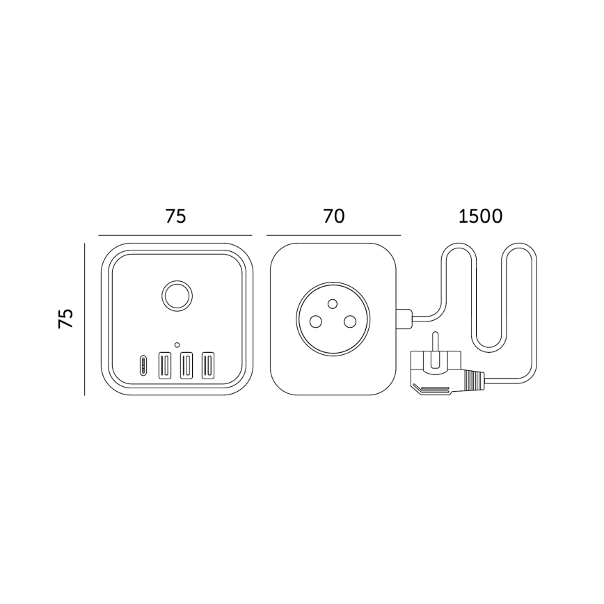 Cable de extensión cubo con interruptor LINEA 3x230V + 4xUSB A/C blanco