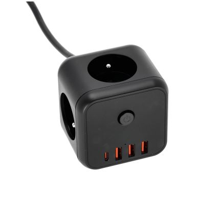 Cable de extensión cubo con interruptor LINEA 3x230V + 4xUSB A/C negro