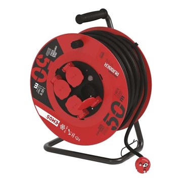 Cable de extensión en tambor con 4 enchufes de 50m rojo IP44