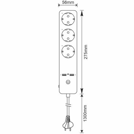 Cable de extensión SMART con interruptor 1,5m + 2xUSB/Wi-Fi Tuya SCHUKO