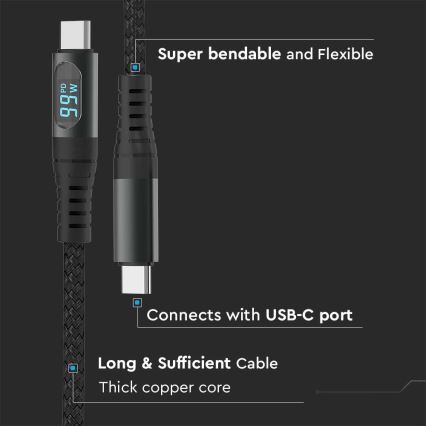 Cable USB Conector TIPO C Pantalla LED 1m