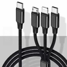 Cable USB Lightning / MicroUSB / USB-C 1m negro