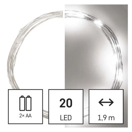 Cadena de luces de Navidad LED 20xLED/2xAA 2,4m blanco frío